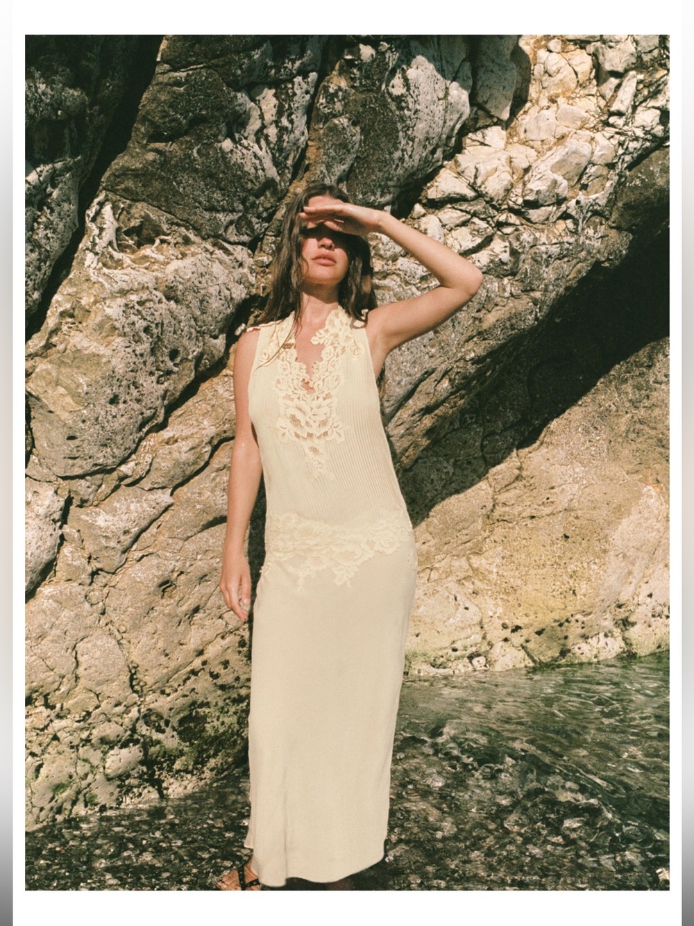 ZARA MIDI cream DRESS with pleats & Lace- Zara slip dress- NWT- size S - viral